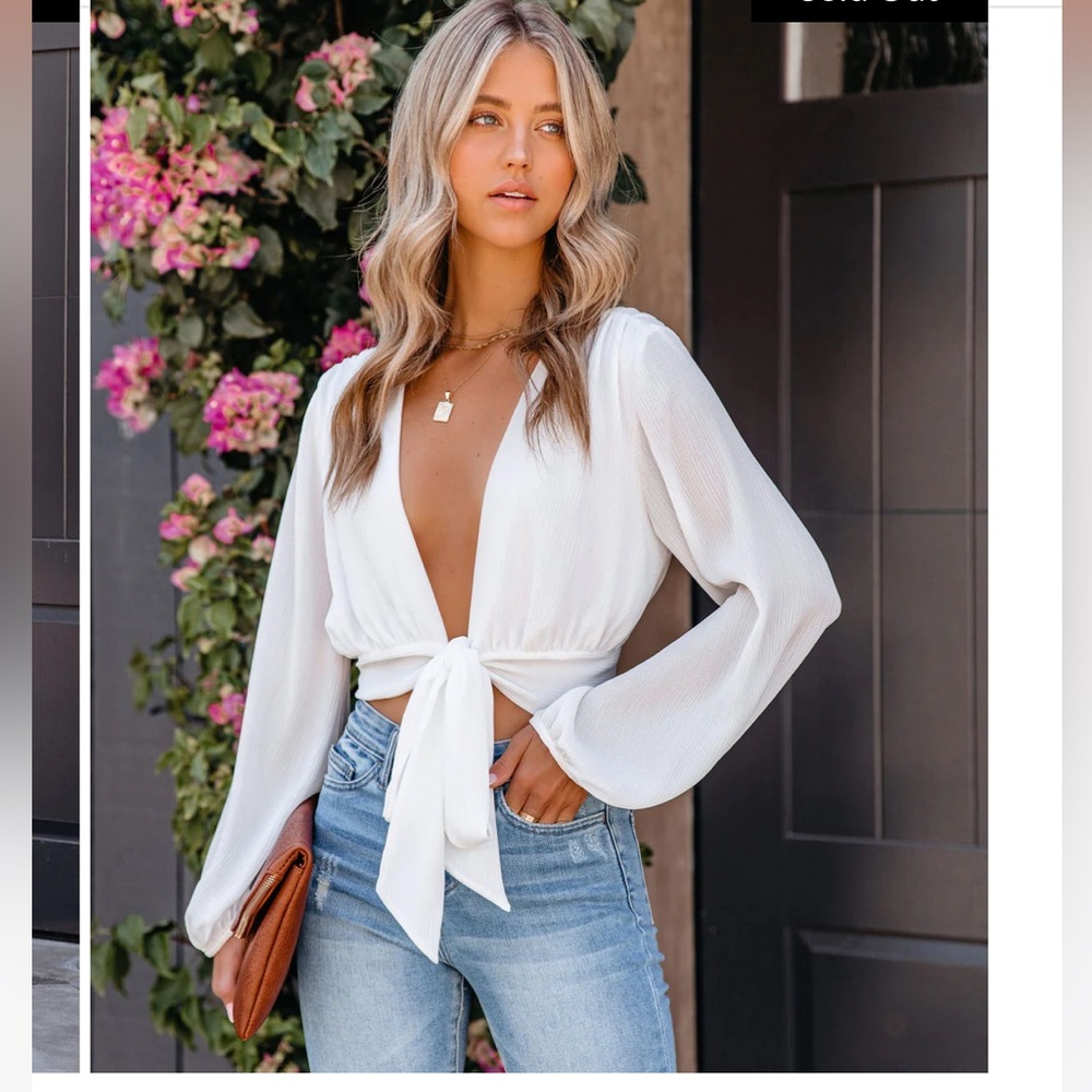 VICI VITTORIA TIE FRONT CROP BLOUSE - WHITE     XSMALL